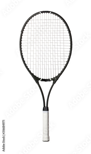 Photo Black tennis racket isolated on white background