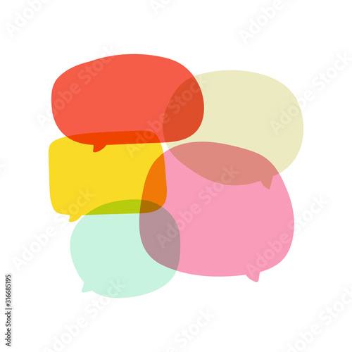 Group of speech bubbles. Discuss, social network or bilingual concept. Vector illustration on white background.