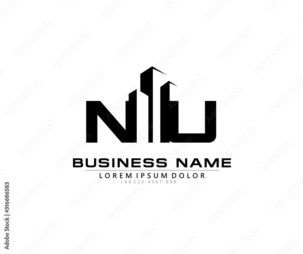 N U NU Initial building logo concept N U NU Initial building logo concept