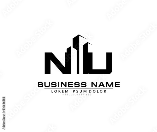 N U NU Initial building logo concept