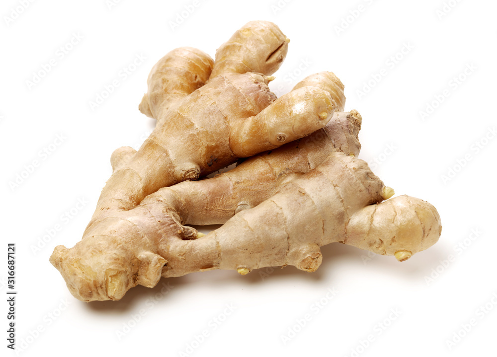 fresh ginger on white background 