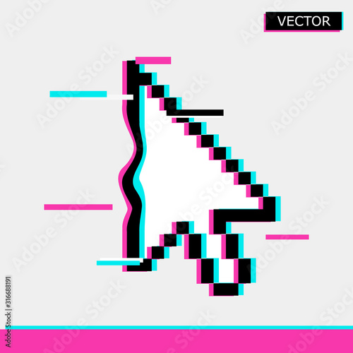 White arrow pixel cursor icon sign vector illustration flat style design isolated on white background.