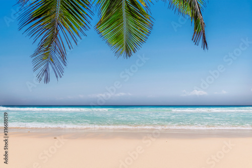 Fototapeta Naklejka Na Ścianę i Meble -  Tropical beach background. Summer vacation and tropical beach concept.