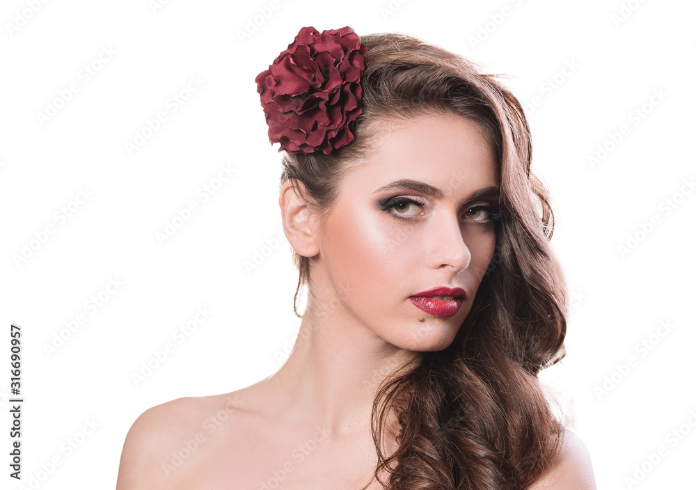 Naklejka premium stylish young woman with evening makeup . isolated