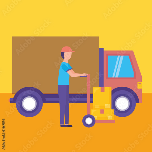 logistic delivery service with truck and courier