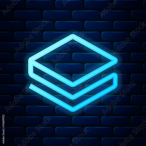 Glowing neon Cryptocurrency coin Stratis STRAT icon isolated on brick wall background. Physical bit coin. Digital currency. Altcoin symbol. Blockchain based secure crypto currency. Vector Illustration photo