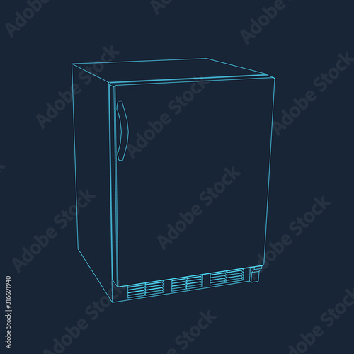 Mini freezer. Vector outline illustration.