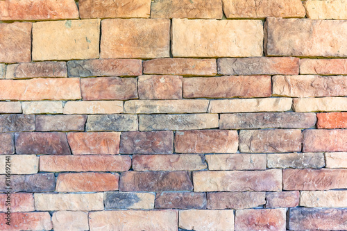 Stone Wall Closeup Blocks Brick Slate Red Brown Earth Design Background