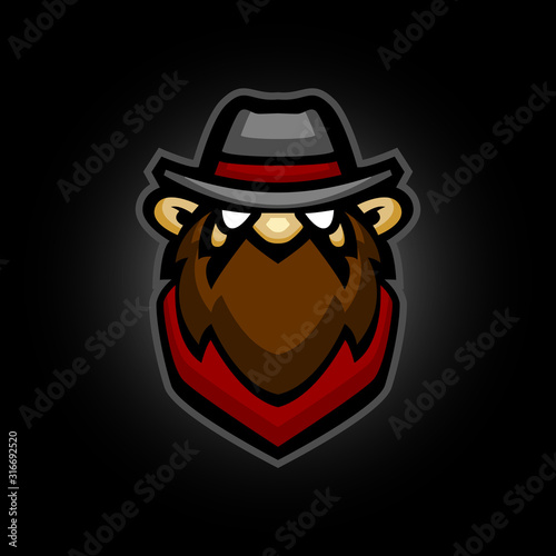 cute cowboy logo, cowboy with beard icon