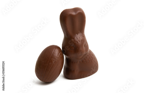 chocolate egg with a chocolate rabbit isolated
