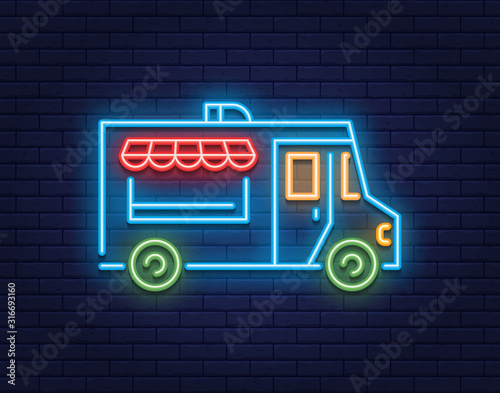 Neon Food Truck Icon Logo