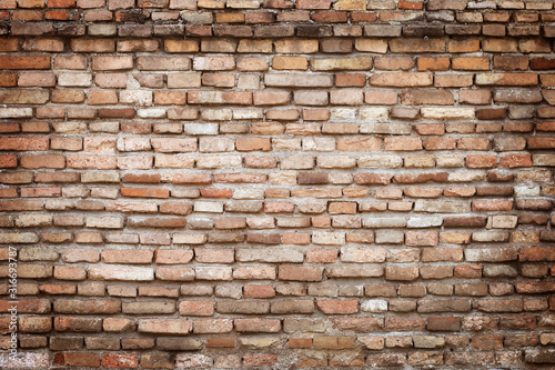 Old weathered brick wall texture background