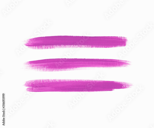 Acrylic art brush paint texture stripes set isolated vector background. Pink underline stroke set.