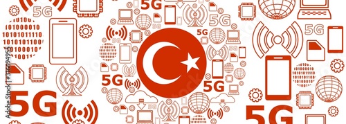 Mobile gadgets technology relative vector image. Circle frame with technology thin line icons. 5G Network Symbol. Flag of the Turkey