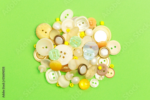 collection of vintage cloth button on colored background - Image