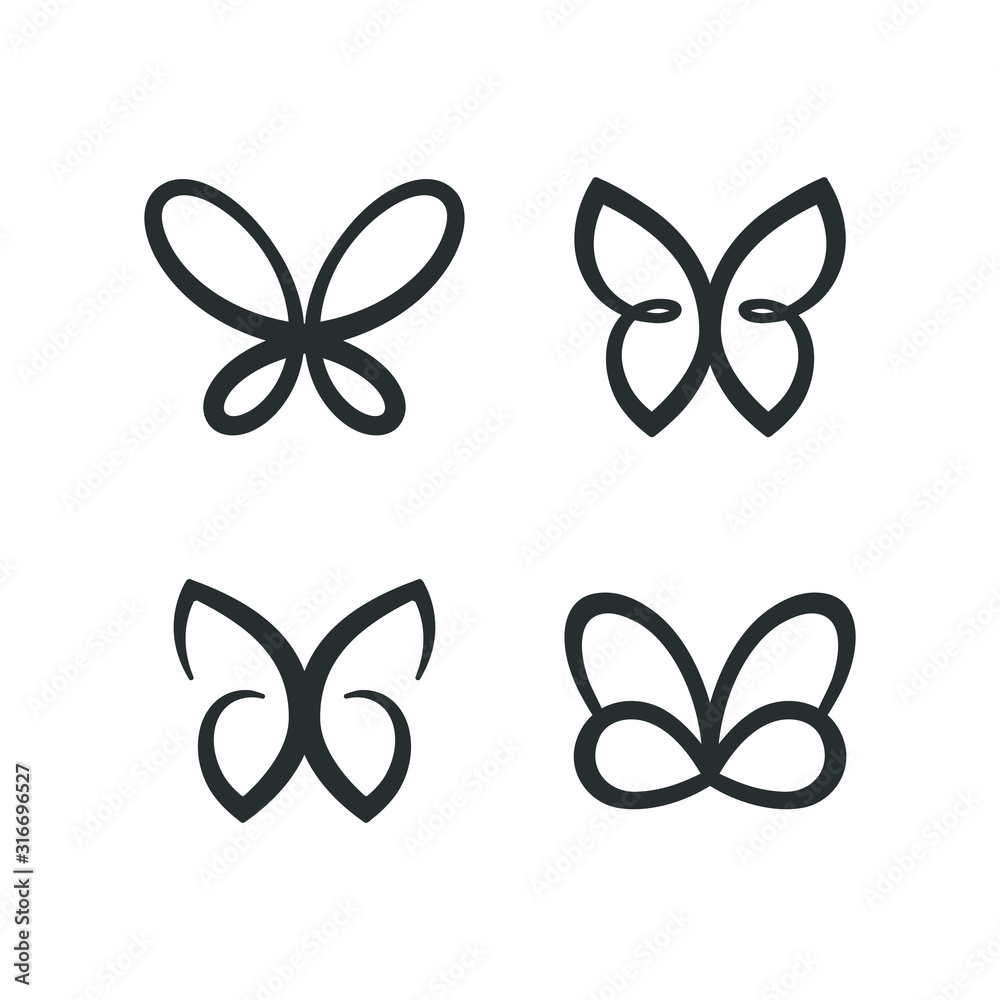 butterfly icon set. Concept Logo Design Template Set of silhouette of