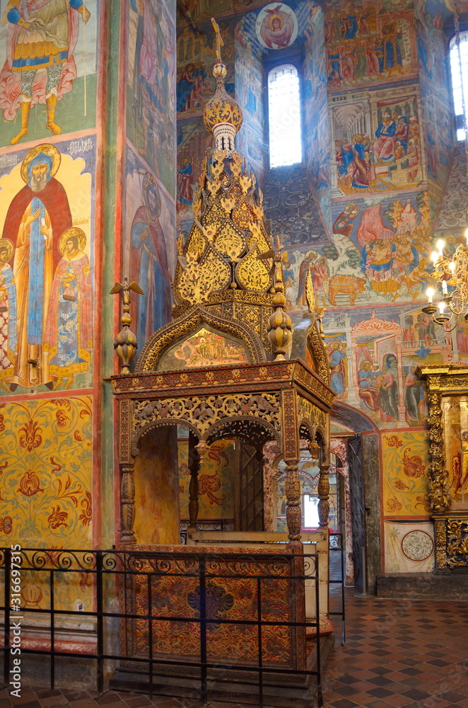 Yaroslavl, Russia - July 25, 2019: Interior of the Church of Elijah the Prophet