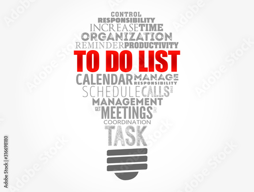 To Do List light bulb word cloud collage, business concept background