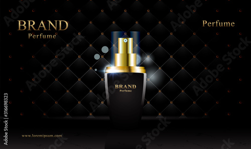 Black gold leather upholstery background for cosmetic product with 3d packaging vector