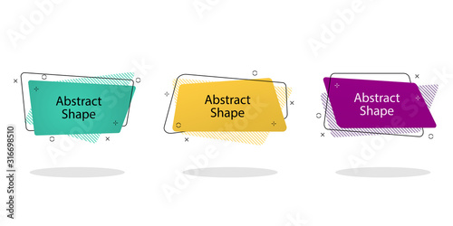 Set of irregular abstract form banner. Design label element with geometric rectangle shape for discount sale.Vivid background template with title text for banner, label. Rectangular geometry. vector