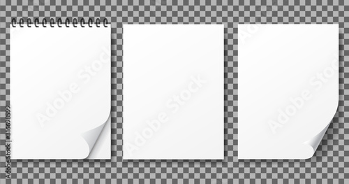 Realistic notebook and a4 paper. Blank notepad with spiral and curled corner, a4 paper. Template empty notepad on isolated background. Note page for office, memo. Paper for school. vector