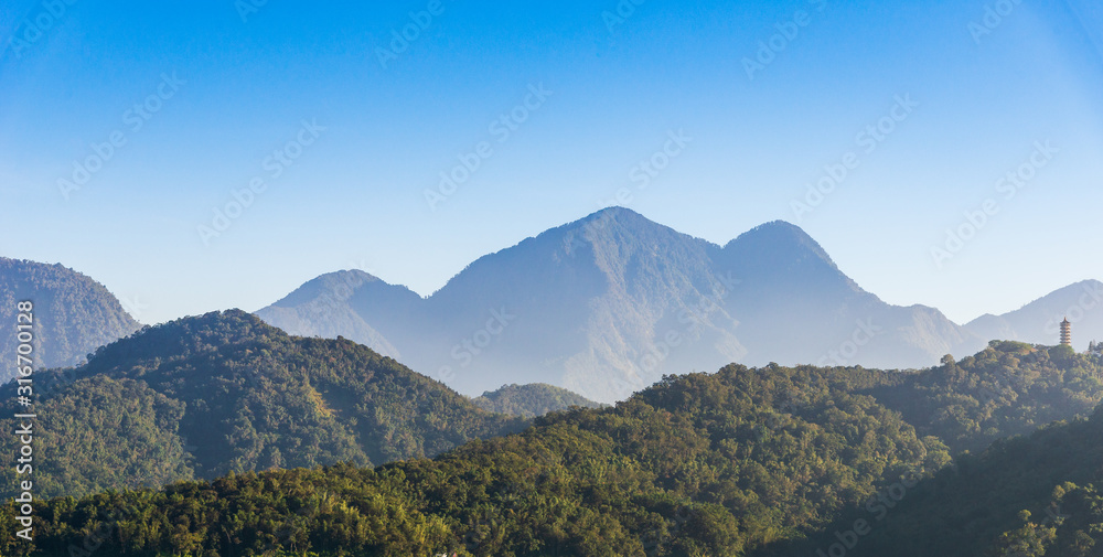 view of mountains blue tone nature background.