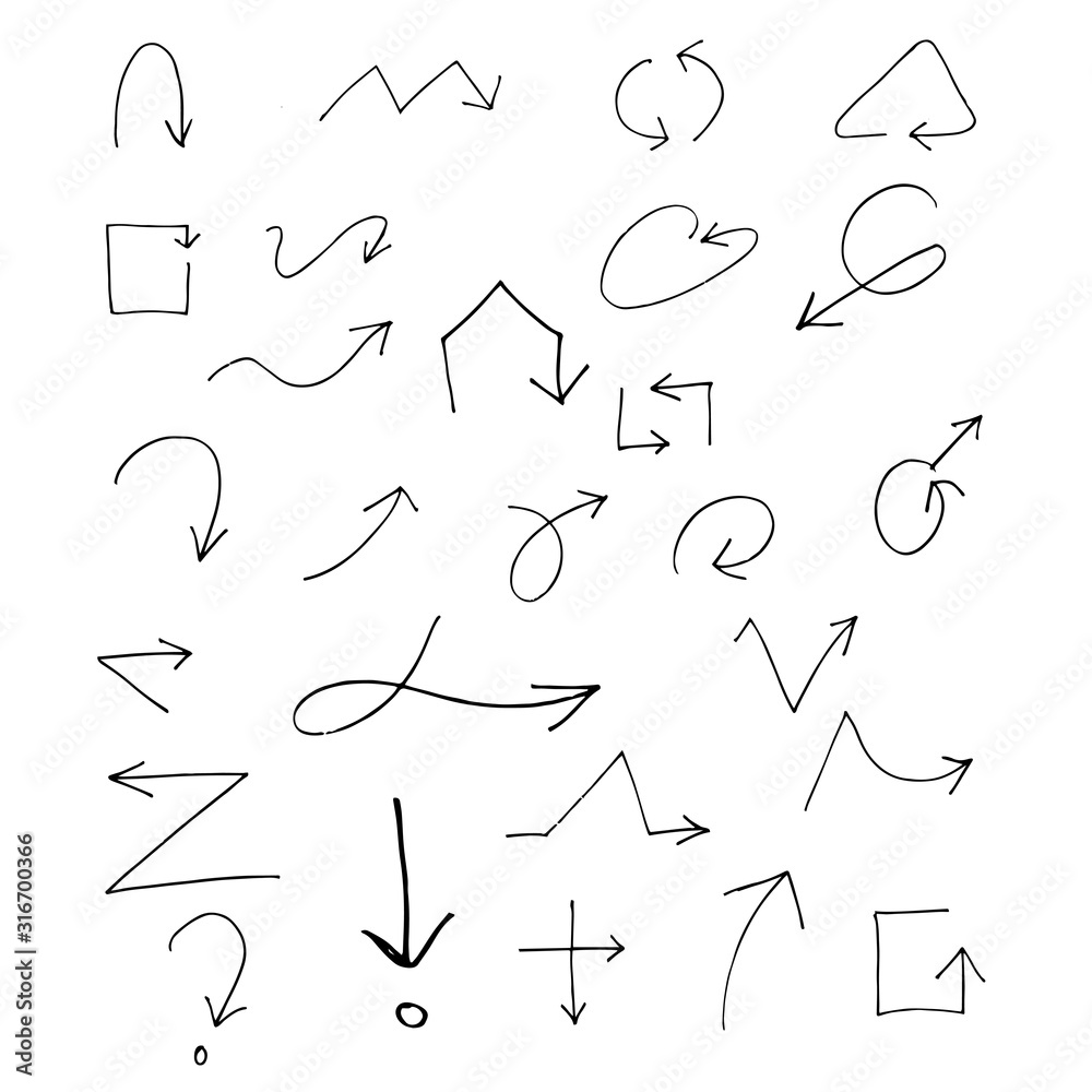 a set of various arrows drawn by a line. vector a set of various arrows drawn by a line. vector