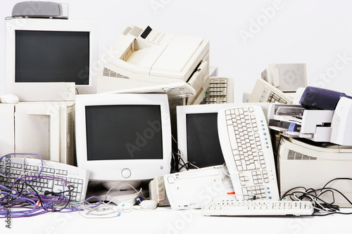 Fotografie Pile of computer hardware close-up