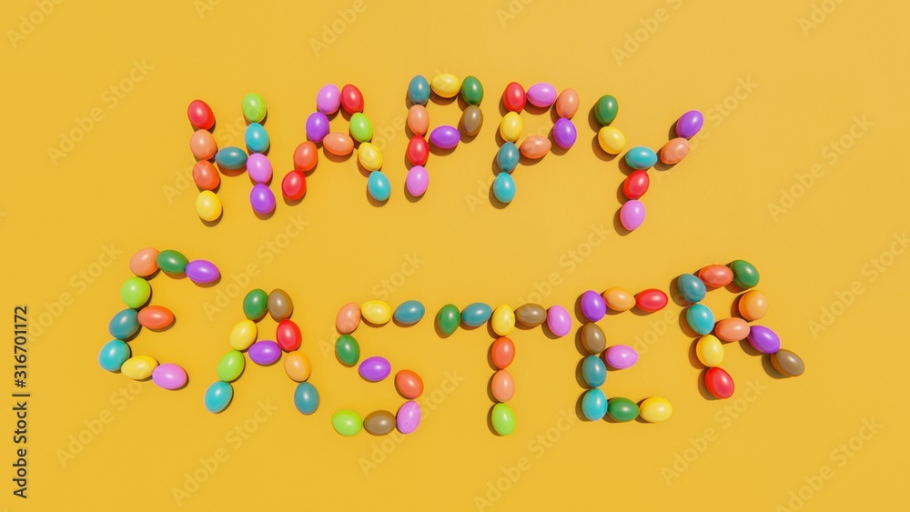 Easter eggs painted on a yellow background 3D rendering Easter eggs painted on a yellow background 3D rendering