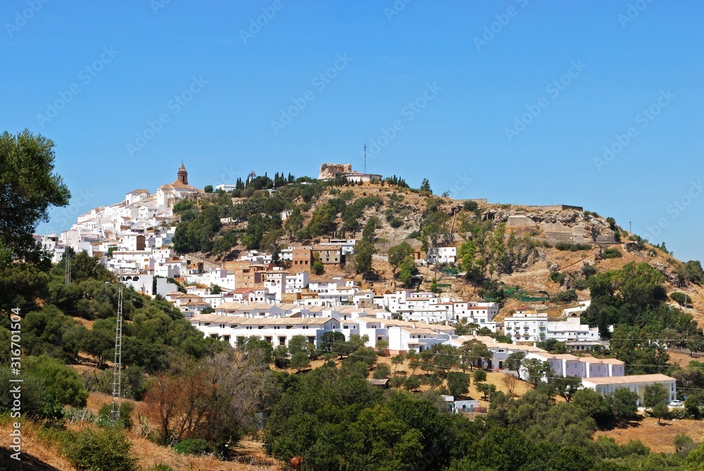 View of the traditional Spanish white town, Alcala de los Grazules, Spain.