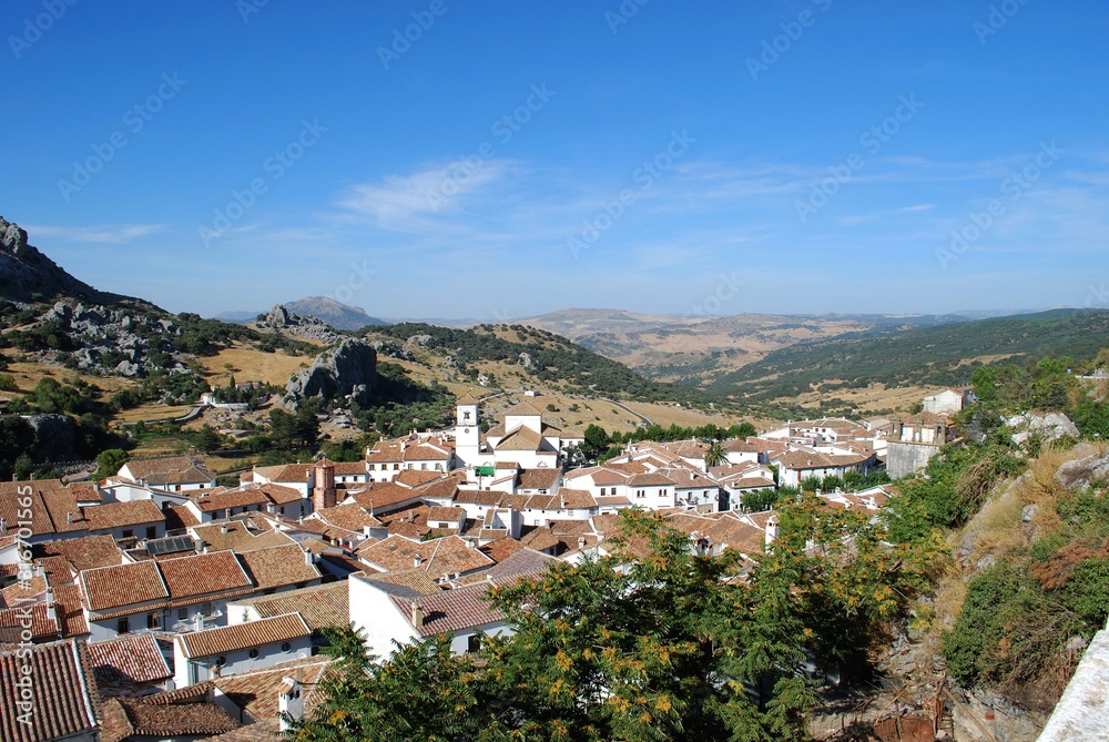 View of the traditional white town, Grazalema, Spain.