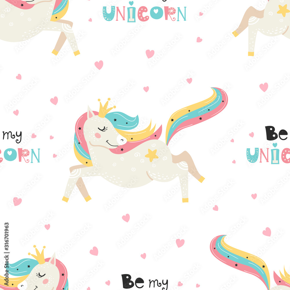 Obraz premium Seamless pattern with cute unicorn