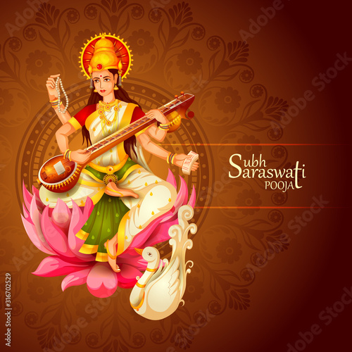 easy to edit vector illustration of Goddess Saraswati for Vasant Panchami Puja of India