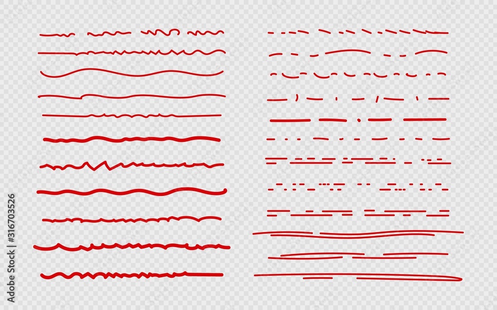 Sketch underline. Red scribble stroke, borders and marks. Brush ink ...