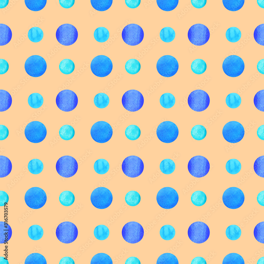 Blue polka dot seamless pattern watercolor painting illustration design