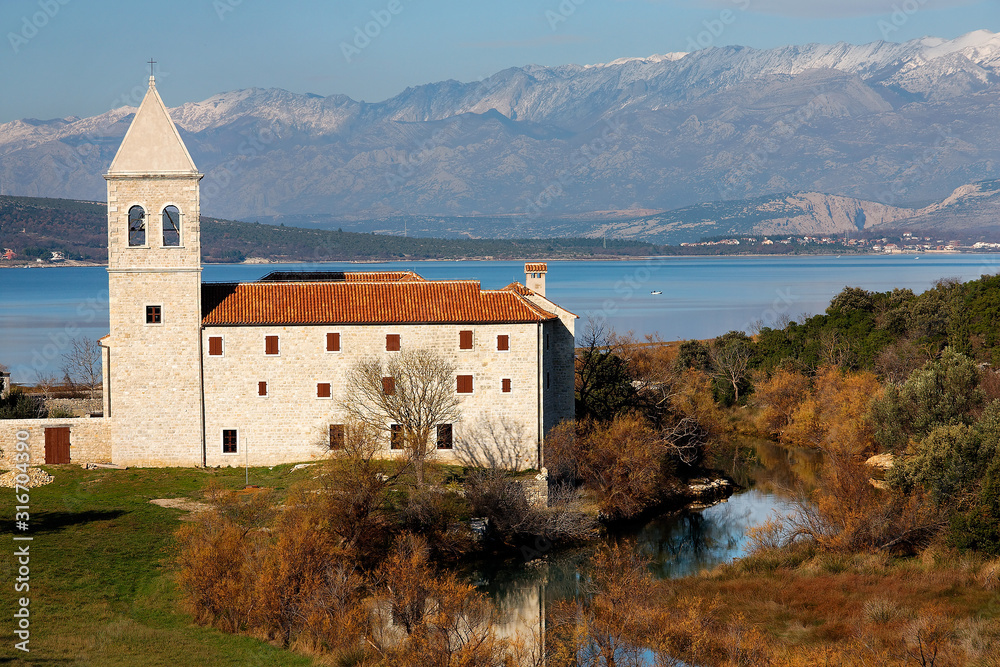 Franciscan Monastery on the river mouth to the Adriatic Sea Franciscan Monastery on the river mouth to the Adriatic Sea