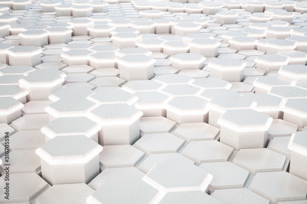 Creative glowing white hexagonal background. Creative glowing white hexagonal background.