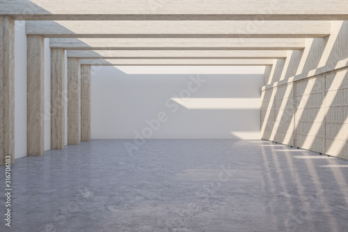 Contemporary gallery interior with empty wall