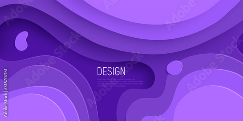Purple paper cut banner with 3D slime abstract background and purple waves layers. Abstract layout design for brochure and flyer. Paper art vector illustration