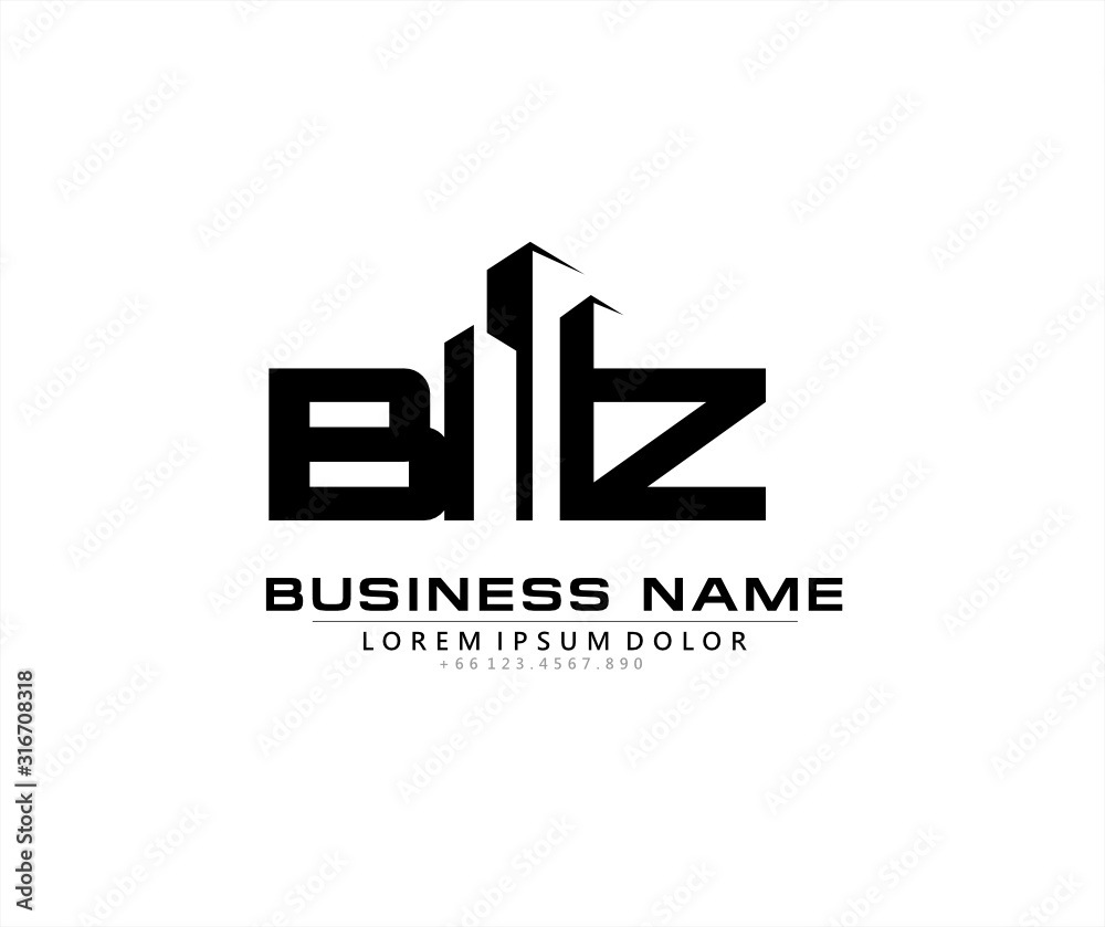 B Z BZ Initial building logo concept