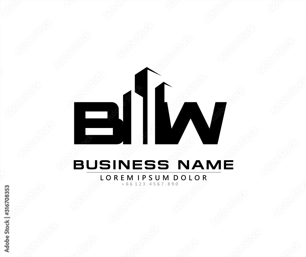 B W BW Initial building logo concept