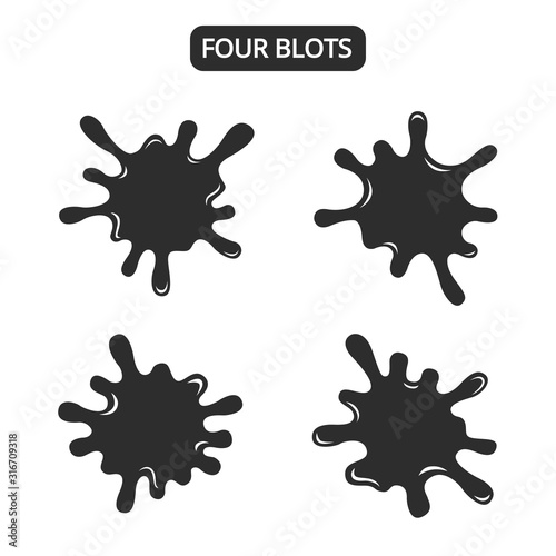 Black illustrations paint blot on white background