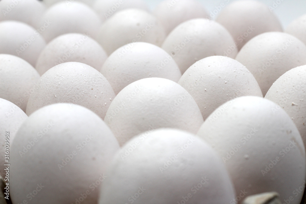 An isolated tray of eggs from recycled materials with white eggs on a white background. Selective Focus An isolated tray of eggs from recycled materials with white eggs on a white background. Selective Focus