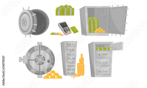 Monetary Objects Vector Set. Money Storage Concept.