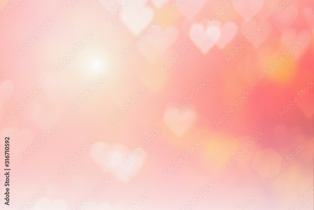 Blurred background of Valentine's day concept. Pink Valentines Day Card. Pastel color tone soft have gradient pattern. Multicolor white pink, orange and red hearts blur wallpaper in love bright sexy.. Blurred background of Valentine's day concept. Pink Valentines Day Card. Pastel color tone soft have gradient pattern. Multicolor white pink, orange and red hearts blur wallpaper in love bright sexy..