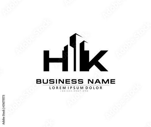 H K HK Initial building logo concept