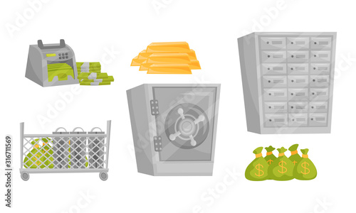 Monetary Objects Vector Set. Banking Money Storage Concept