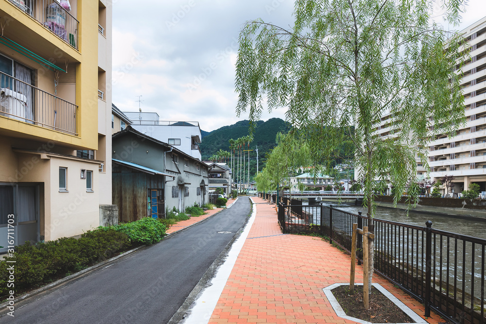 A small street in the Japanese city of Beppu. On summer day