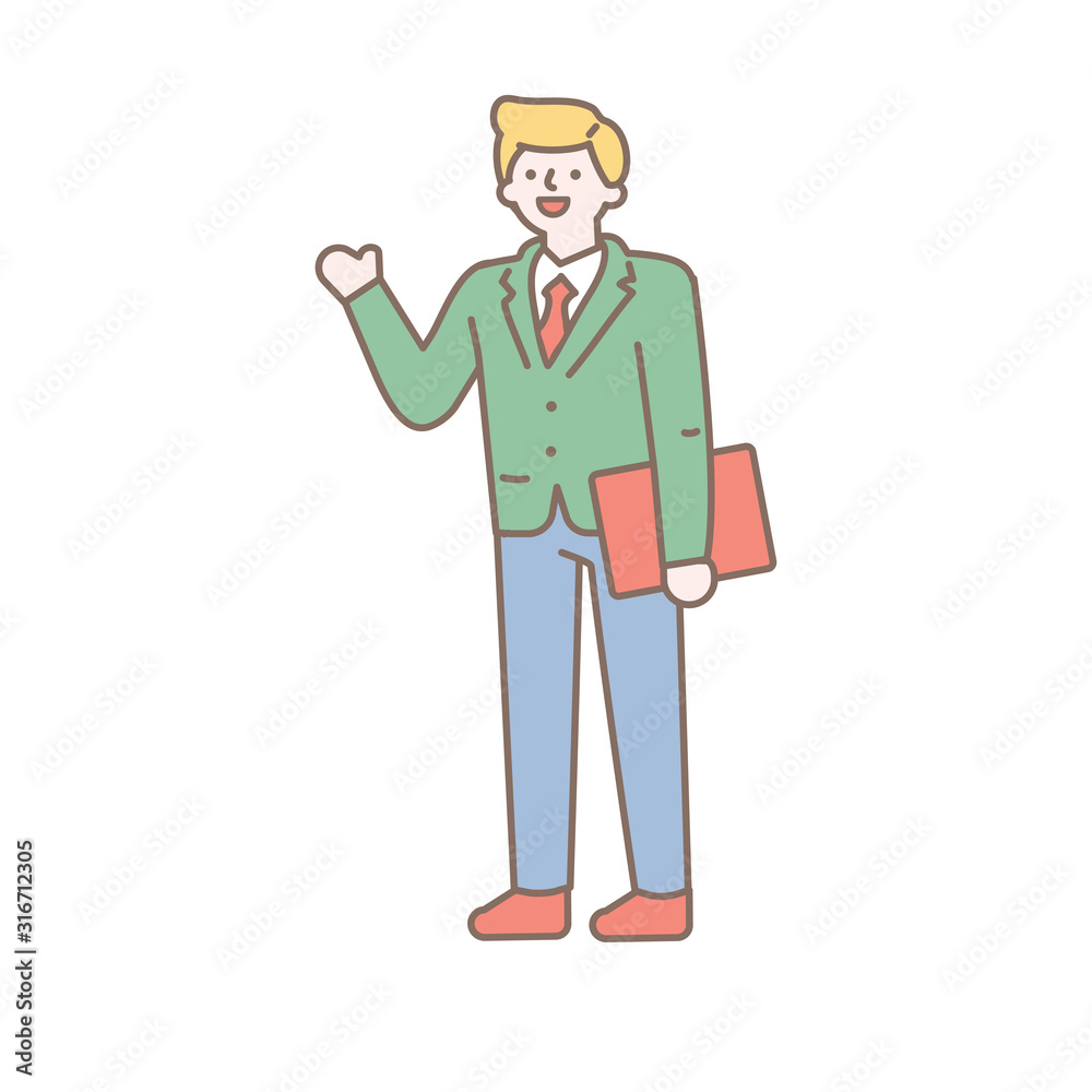 Line art vector businessman. Office, business worker