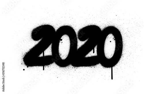 graffiti 2020 date number sprayed in black over white